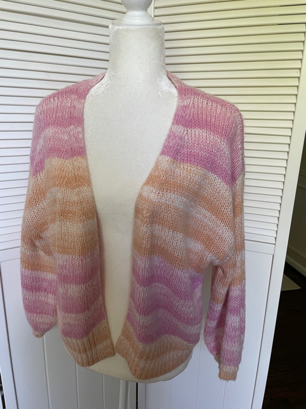 Sincerely Jules Pink & orange Striped Open Front Cardigan sweater spring knit